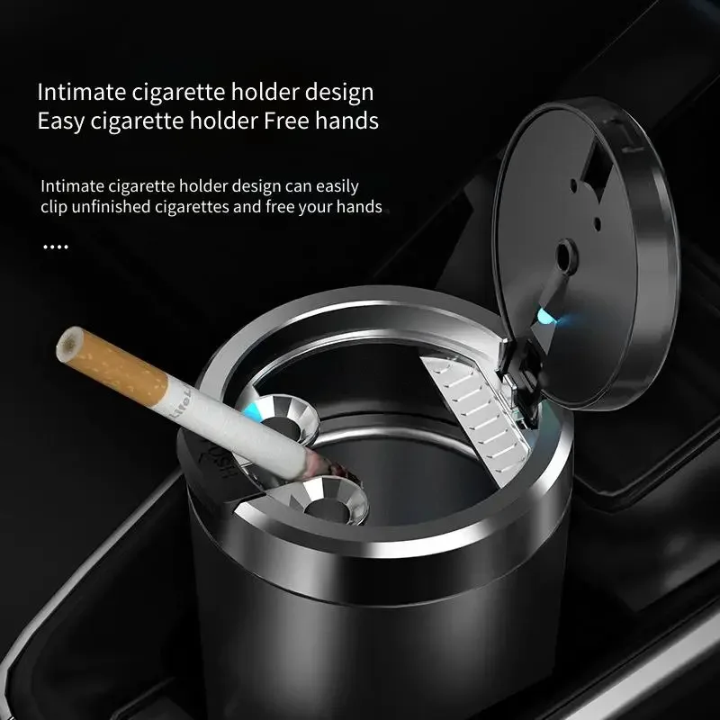 منفضة سجائر LED محمولة عالمية للسيارة، منفضة سجائر للسجائر، كوب، صندوق حامل أوتوماتيكي بدون دخاني