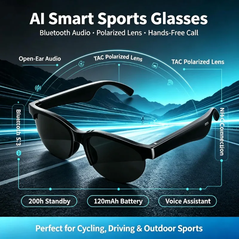 Smart Bluetooth Glasses TAC Polarized Sunglasses Wireless Music HandsFree Calls UV Protection AI Translation Blue Light Blocking view 4