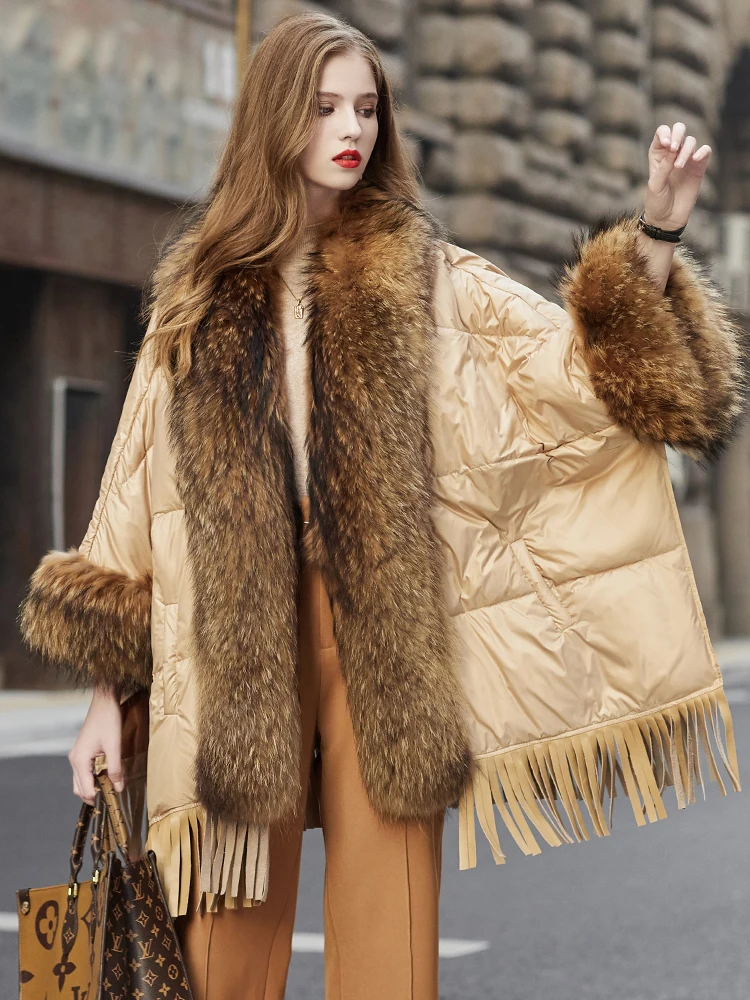 Big Natural Raccoon Fur Collar 2023 Winter Duck Down Jacket Women Feather Puffer Coat Female Loose Luxury Real Fur Parka