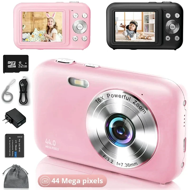 

Digital Camera Children Camera for Children Camcorder with 16x Zoom Compact Cameras 1080P 44MP Cameras for Beginner Photography