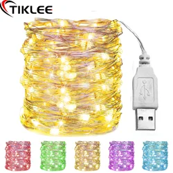 Cadena de luces LED de 30 metros, alambre de cobre, impermeable, batería USB, guirnalda de luz de hadas para Navidad, boda, decoración de fiesta, iluminación