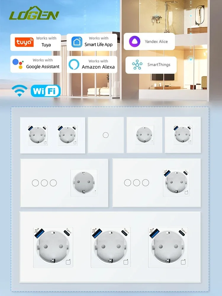 

LOUYSGEN EU Wi-Fi Smart Touch Light Switch Розетки и переключатели Таймер Расписание Tuya Smart Life Alice 220 В Нужен нейтральный провод 1Way
