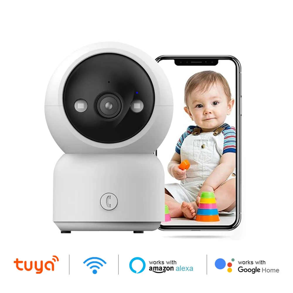 Tuya Wifi Baby Monitor Video Camera Color High Resolution Baby Nanny Security Camera Night Vision 3MP 1080P HD Google Home Alexa