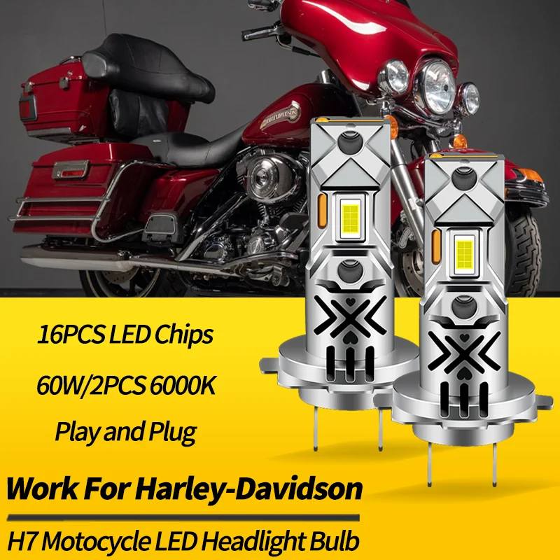 2PCS H7 LED Headlight Bulbs High Low Beam Canbus For Harley-Davidson Electra Glide FLHTCUSE 2006 2007-2013 Motocycle Accessories