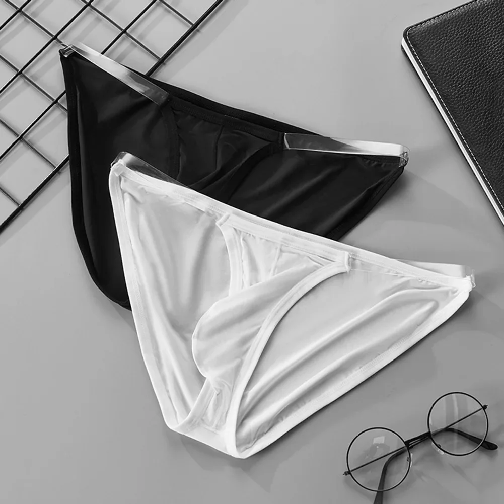 Sexy masculino malha fina bolsa cintura baixa sexy respiração briefs ultra-fino transparente roupa interior altura corte biquíni lingerie calcinha erótica