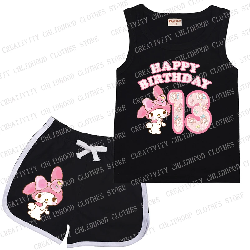 Melodys Children Sports Suit Number 123456789 10 11 12 13 14 Kids Vest & Shorts Cartoon Casual Clothes Sleeveless Girl Boy Sets