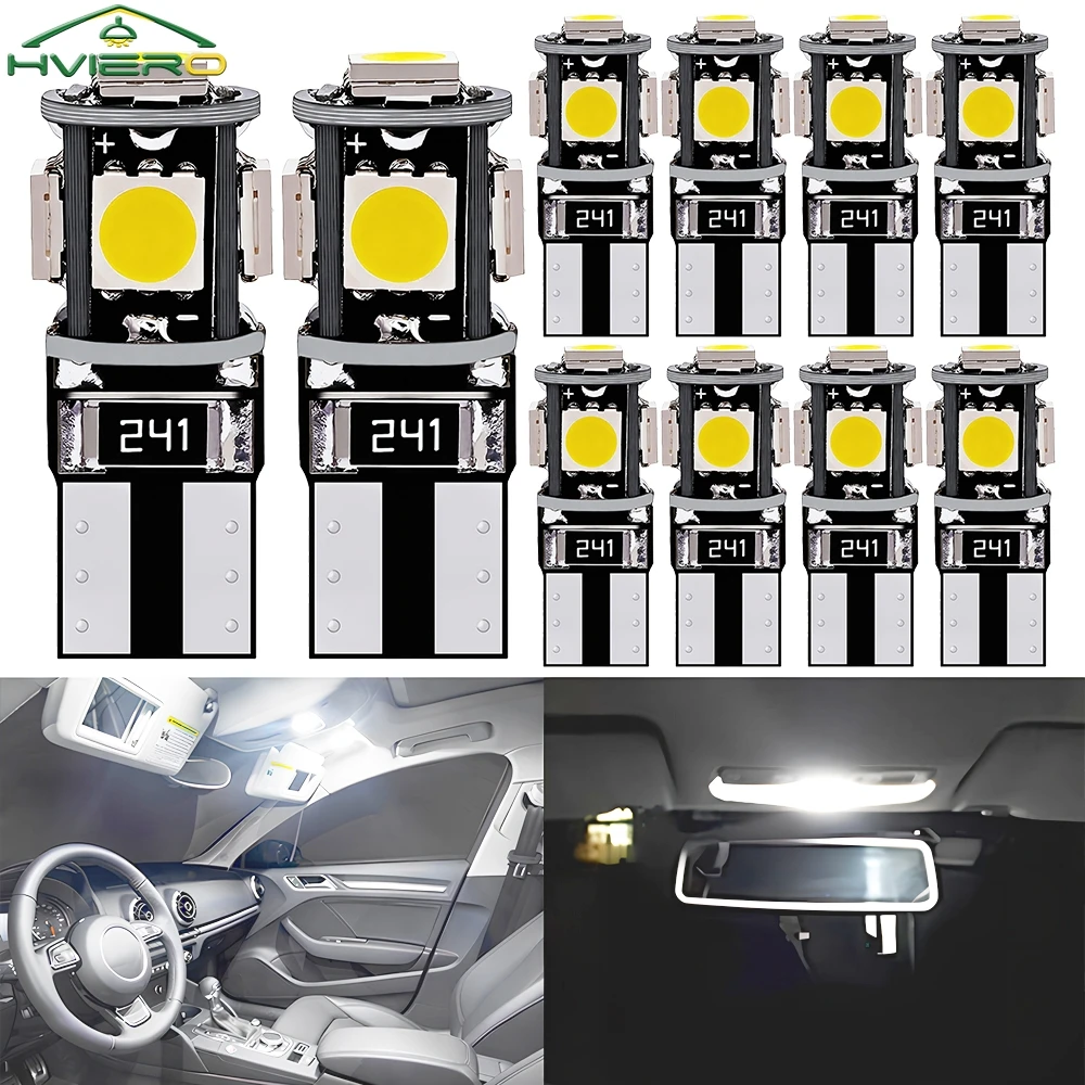 

20/50/100X T10 5050 5SMD Белый Синий Красный Автомобильный Светодиодный Шоу Широкий Дверной Свет Для Чтения Парковочная Лампа Canbus W5w 194 Бесплавные Лампы DC 12 В