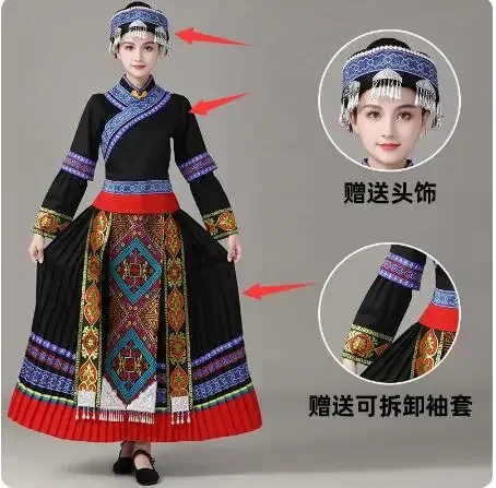 Damska odzież do tańca narodowości Miao Chińska sukienka ludowa Zhuang Blang