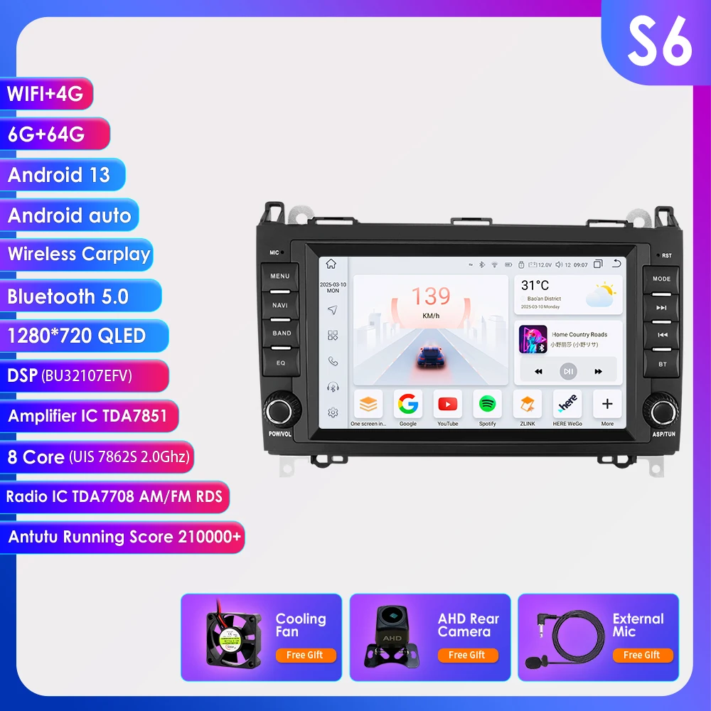 Hizpo 8 "Carplay Android Autoradio Voor Mercedes Sprinter Benz B200 Vito W639 Viano B Klasse W169 W245 W209 multimedia 2Din 7862
