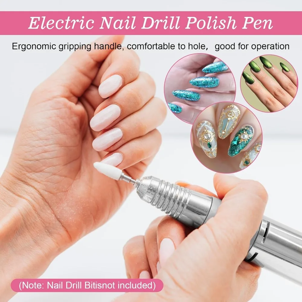 Silver Nail Drill Handle Portable Electric Nail Polishing Machine Handle High Speed Pen Type Electric Nail Drill Pen
