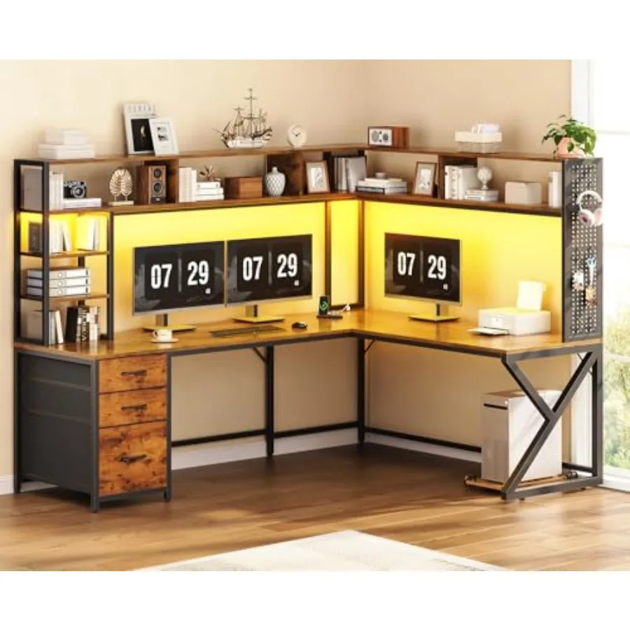 L Shaped Computer Desk with Hutch, 3 Drawers, Shelves for Home Office, Engineered Wood, White, Spacious Workspace and Smart Sto