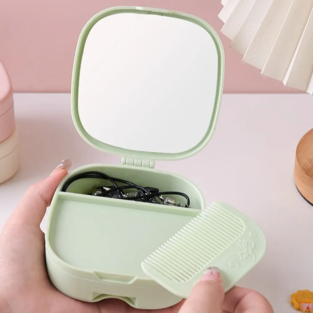 

Fashion Solid Color Jewelry Rings Storage Box High Definition Mirror Cosmetic Organizer Makeup Mirror Convenient Hair Comb