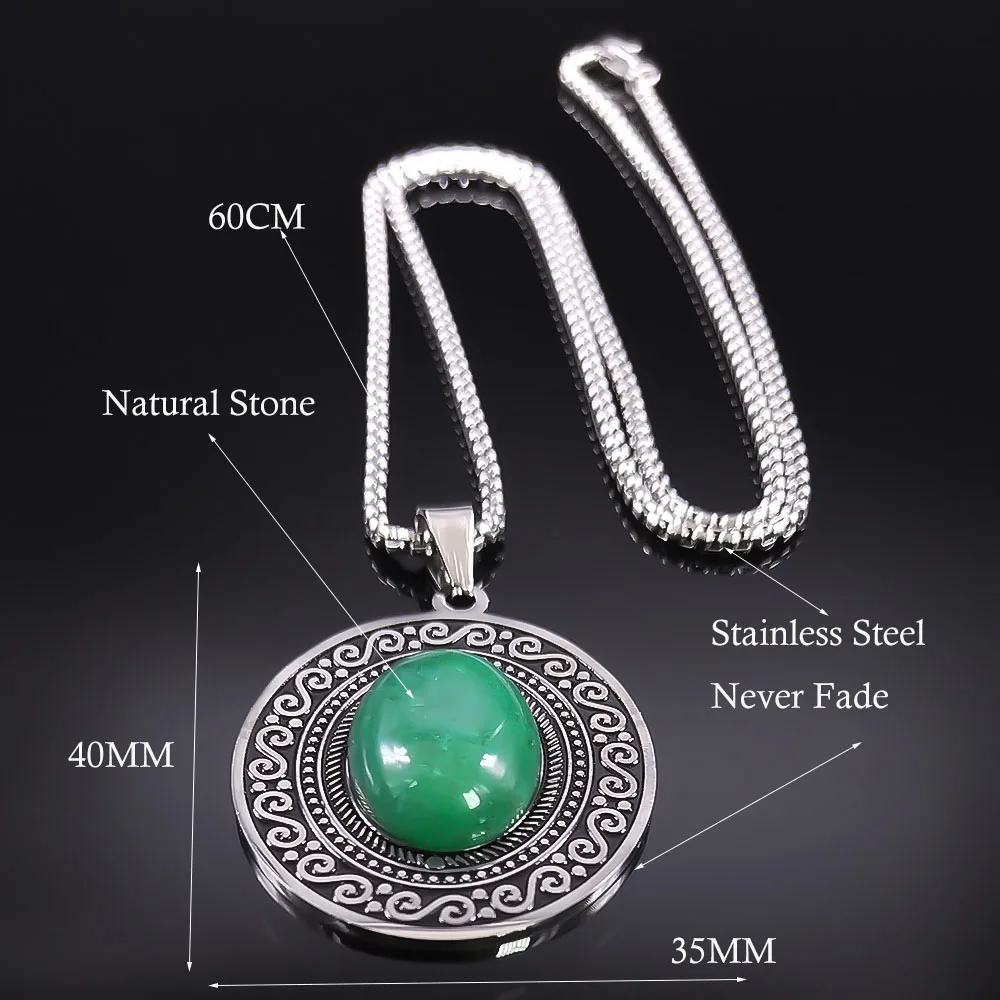 Bohemian Stainless Steel Natural Gem Stone Necklace for Women Vintage Geometric Pendant Necklaces Energy Healing Jewelry N8133