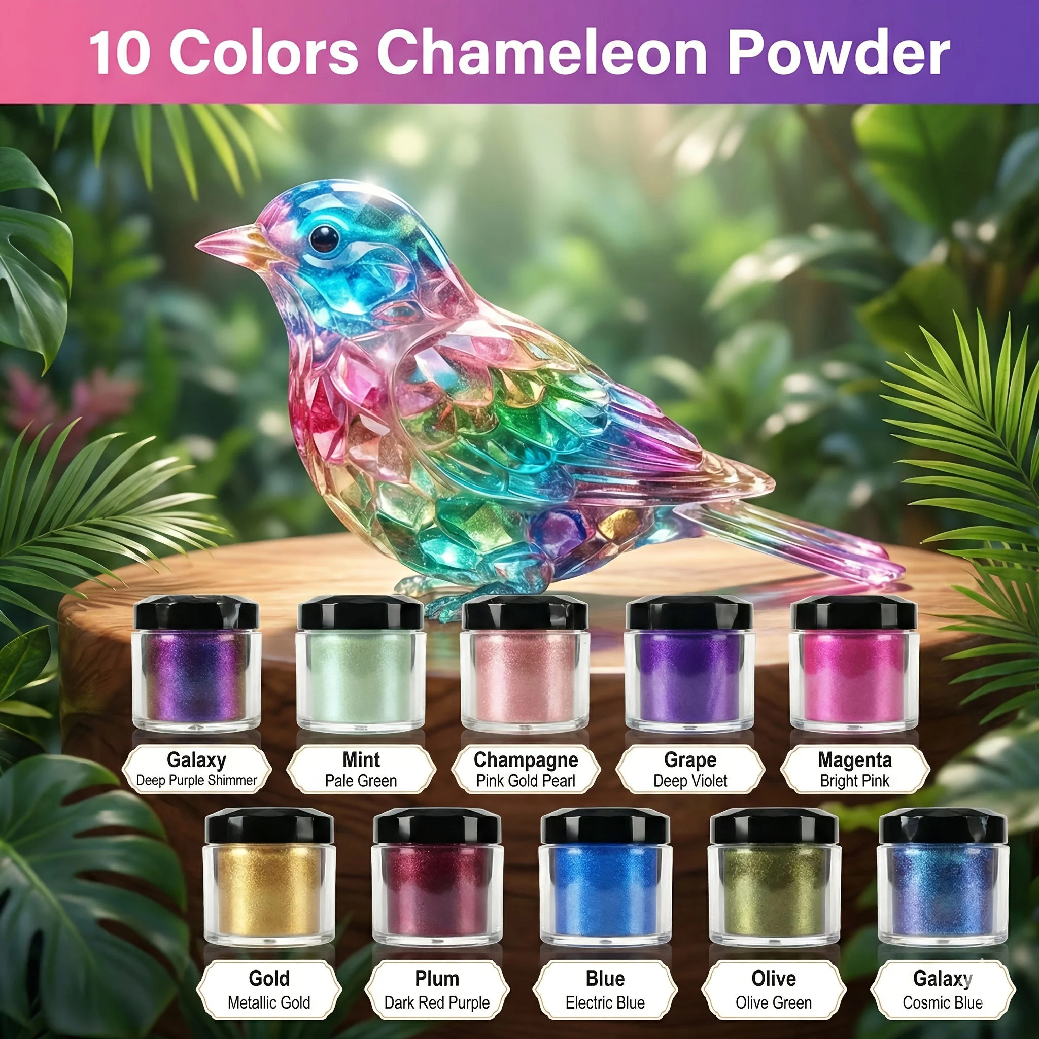 LEQU 10 Colors Upgraded Chameleon Powder, Larger Capacity & Super Fine Powder, Color Shift Mica Set, Iridescent Dye for Epoxy Resin, Nail Art And DIY Handmade Crafts, Suitable for Jewelry Casting