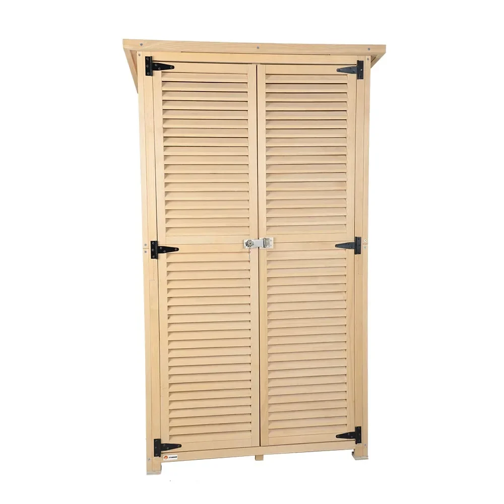 2026 Large Eco-Friendly Wooden Timber Garden Storage Cabinet Waterproof Indoor/Outdoor Home Balcony Patio Tool Equipment Shed Ho