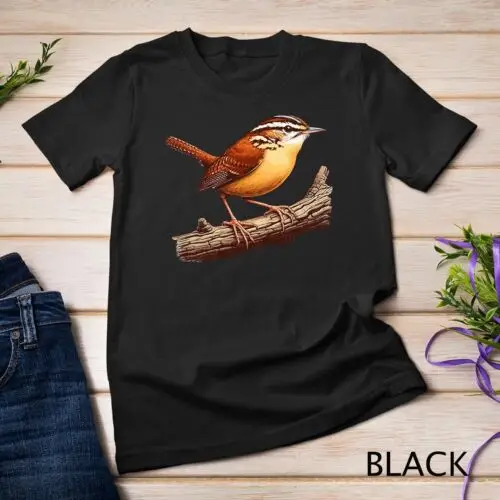 Cute Bird On A Branch Bird Lover ornithologist Carolina Wren Unisex T-shirt