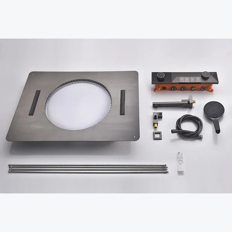 

Скрытый потолочный термостатический дисплей, светодиодный смеситель для дождевого душа, черный набор смесителей для душа в ванной комнате с насадкой для душа 600x800 мм