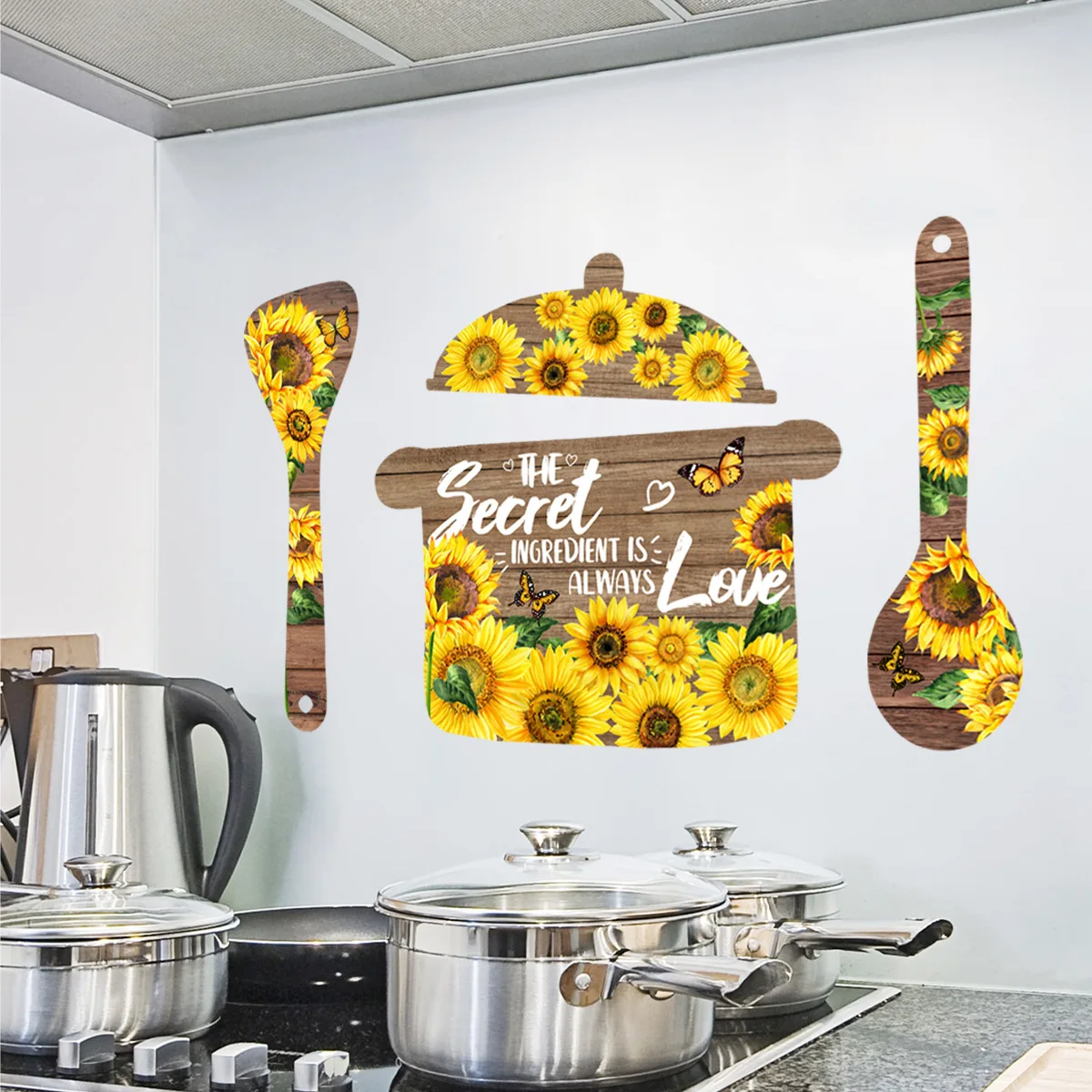 Simple English Kitchenware Sunflowers Wall Stickers Restaurant Background Decoration Wallpaper For Home Decor Living Room Decals