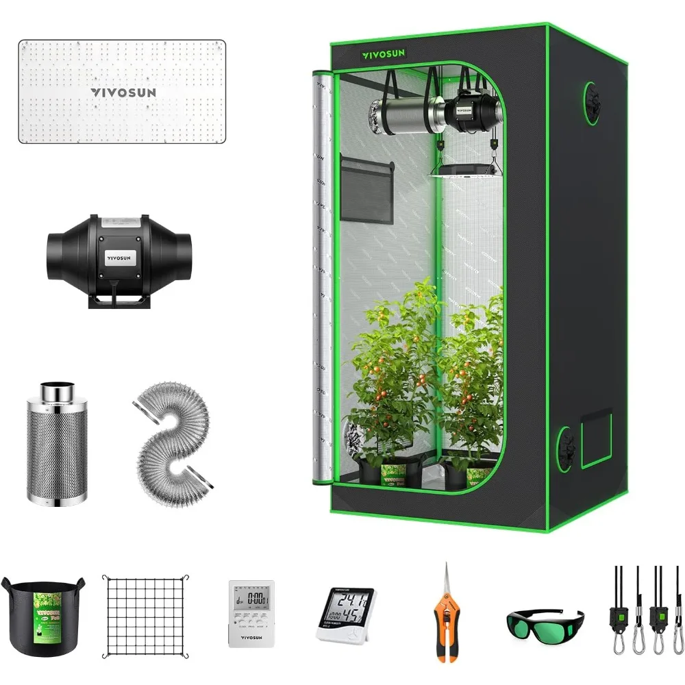 GIY 3x3 Grow Tent Complete System, 3x3 ft. Grow Tent Kit Complete with 4-inch Inline Fan Package, VS2000 LED Grow