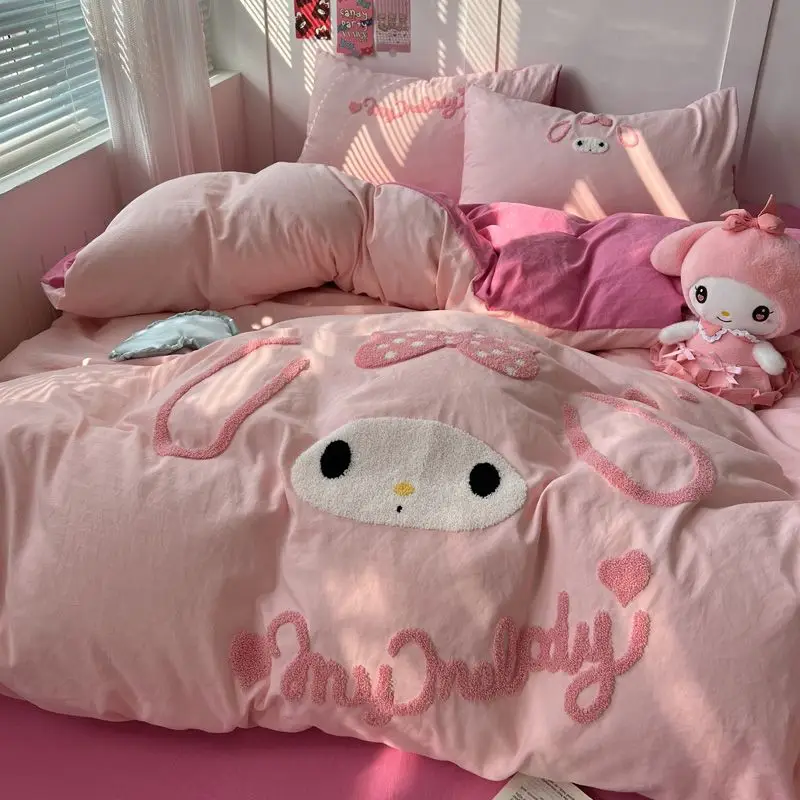 

Kawaii Sanrio My Melody Cute Cotton Bed Four Piece Set Y2k Cartoon Anime Dormitory Bed Sheet Three Piece Set Girls Gifts Toys