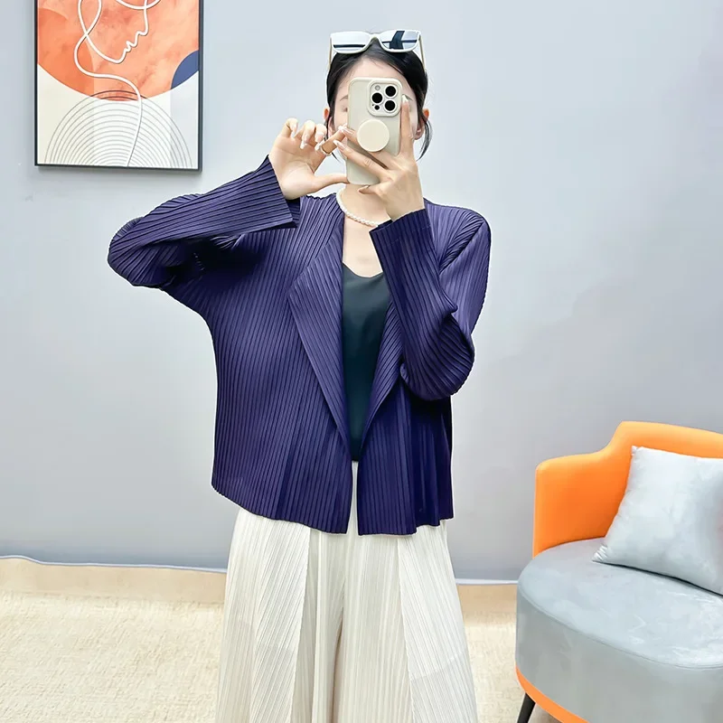 Miyake pleated coat for women 2024 spring new high-end solid color versatile pleated long-sleeved cardigan short coat