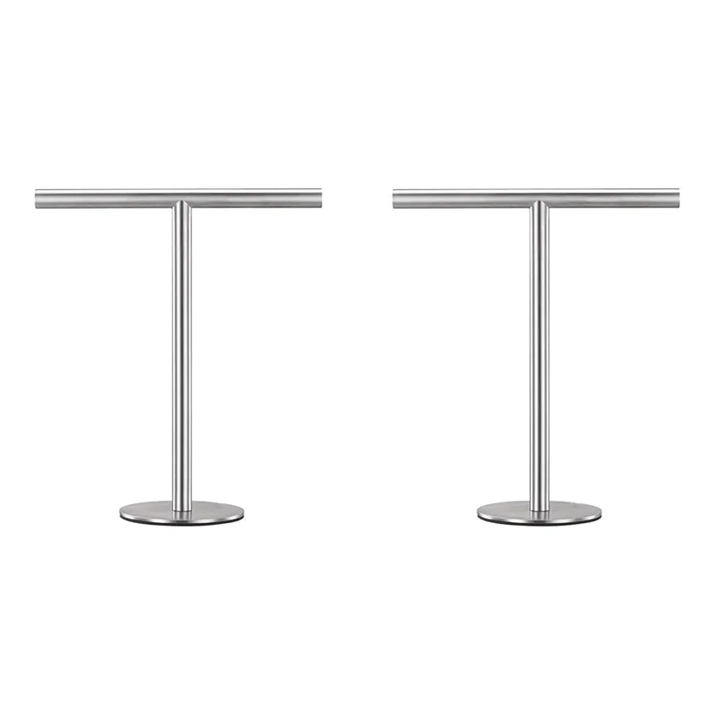 AT44-2X Brushed Finish Standing Towel Rack, Heavy Duty Base, Stainless Steel T-Shaped Hand Towel Stand For Bathroom, Kitchen.
