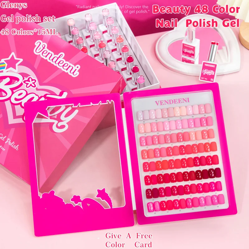 

Glenys 48 pieces * 15ml nail polish glue full web popular immersion gel color card UV LED nail salon art varnish learning set