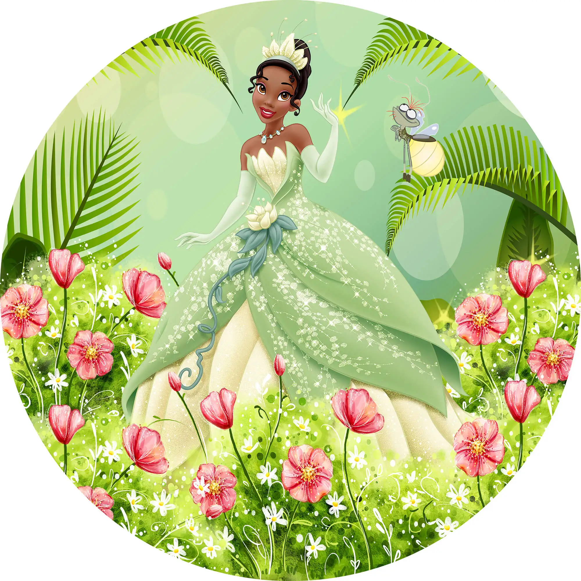 Frühlings blume Prinzessin Tiana Circl Hintergrund Abdeckung Frosch Sockel Abdeckung für Tisch Party Dekore Baby Dusche Hintergrund Fotografie