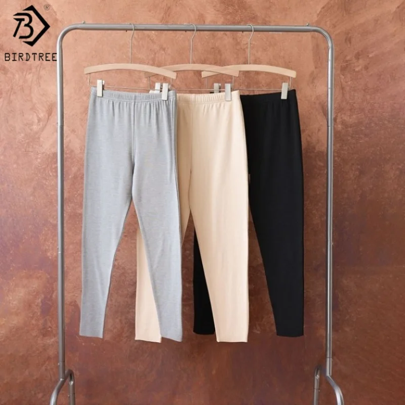 

Birdtree замшевые теплые леггинсы из 100% шелка, женские тонкие боди осень/зима, однотонные брюки со средней талией P5O612JF