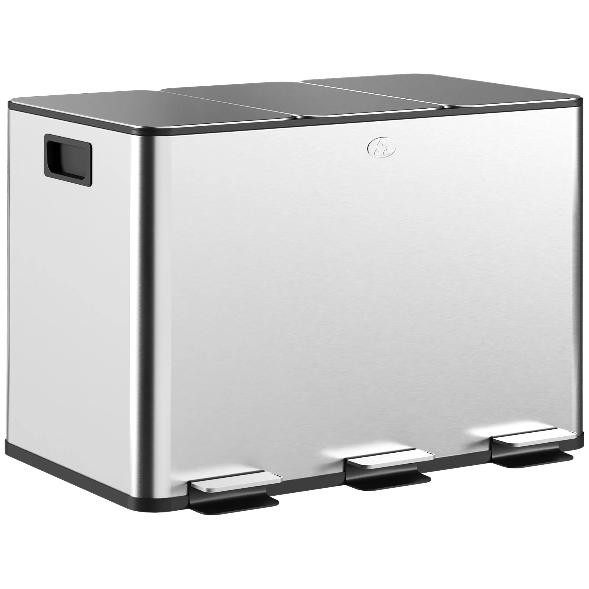 HOMCOM Cubo de Basura de Cocina con 3 Compartimentos 3x10L Papelera de Cocina de Acero Inoxidable con Pedales Tapas de Cierre