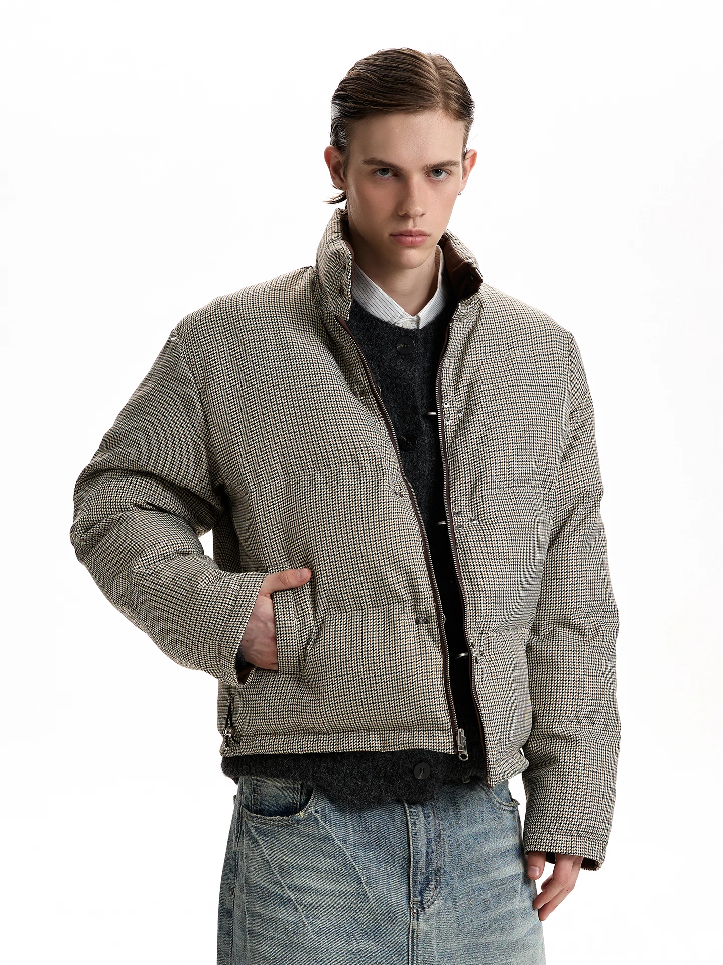 

a PUEE American Retro Money Design Double-Sided Wear Thiened Warm Stand Collar Cotton Jaet for Teens Youth Faion Winter...