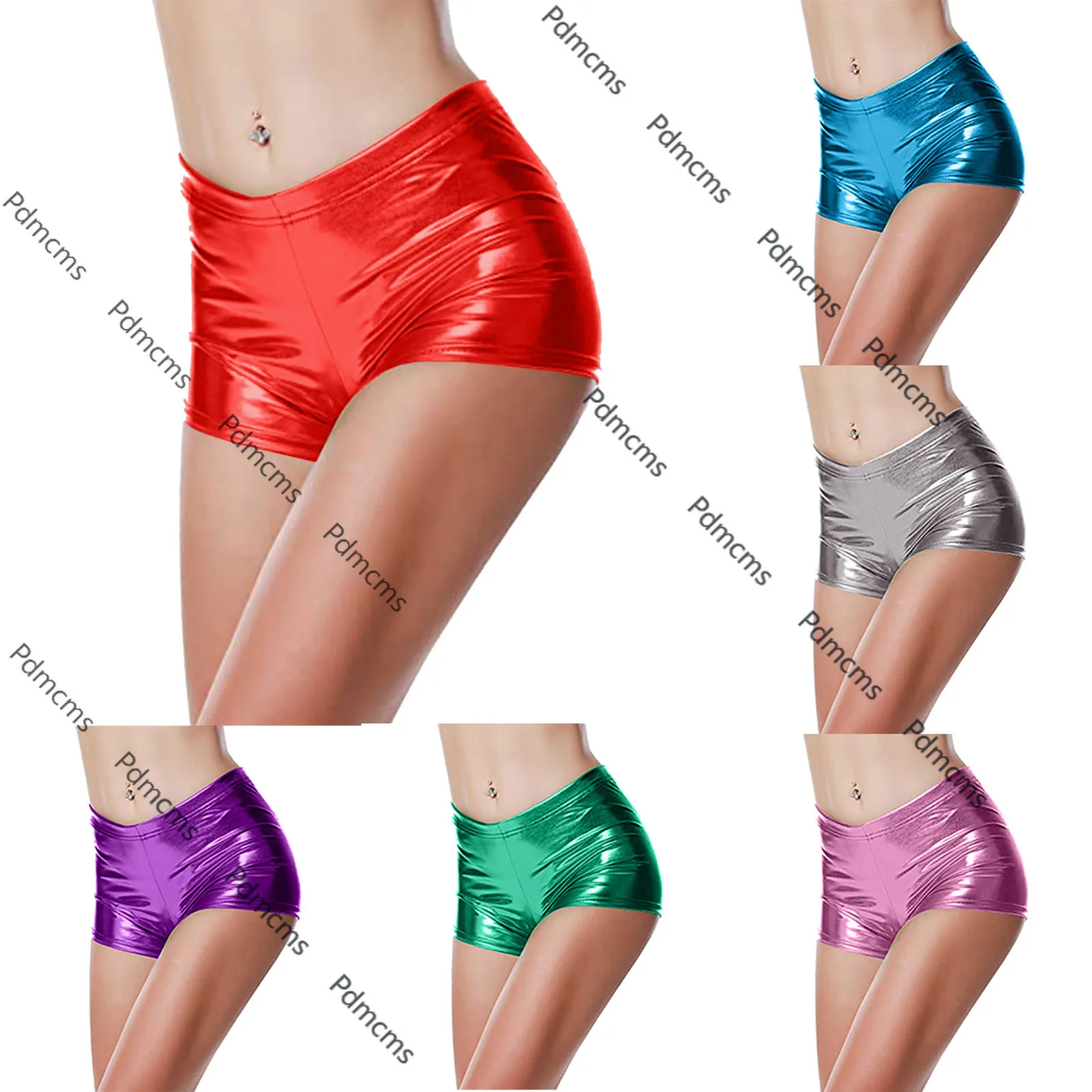 

2025 new shorts women's event stage elastic waist color bronzing patent leather sexy hot pants