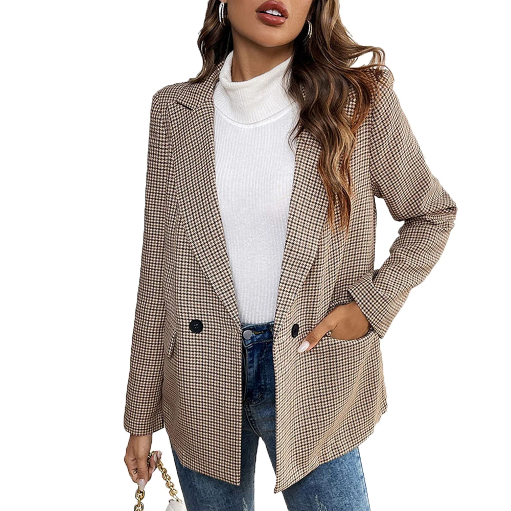 Women Fashion Plaid Blazer Coat Vintage Long Sleeve Flap Pockets Female Outerwear Spring Autumn Office Lady Chic Elegant Blazers