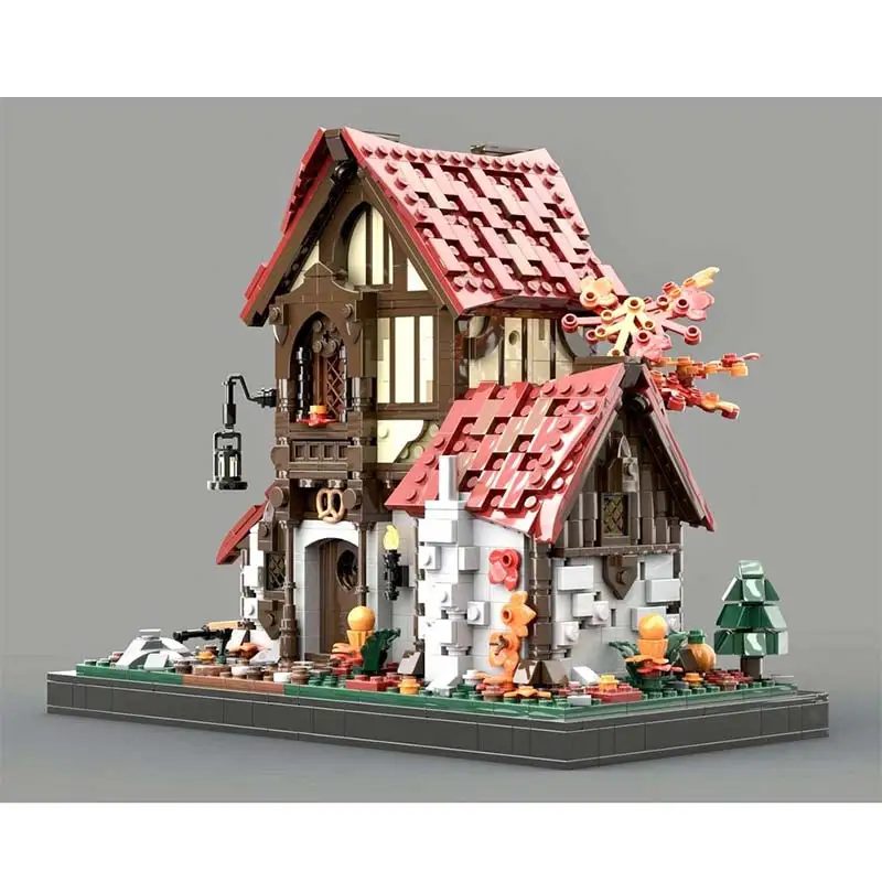 MOC Bausteine Wassermühle Modulare Bäckerei Mittelalterlichen Fantasie Display Serie Eichenbaum Modell Ziegel Spielzeug Für Erwachsene Weihnachten Geschenke