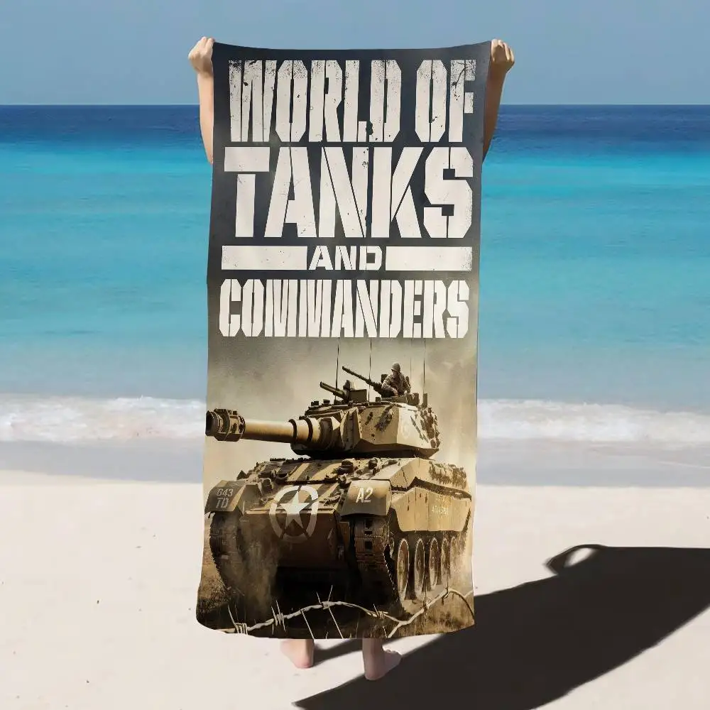 W-World Of Tanks Bath Towel Microfiber Soft Water Absorbing Breathable For Girl Kids Decorative Cartoon Beach Towel