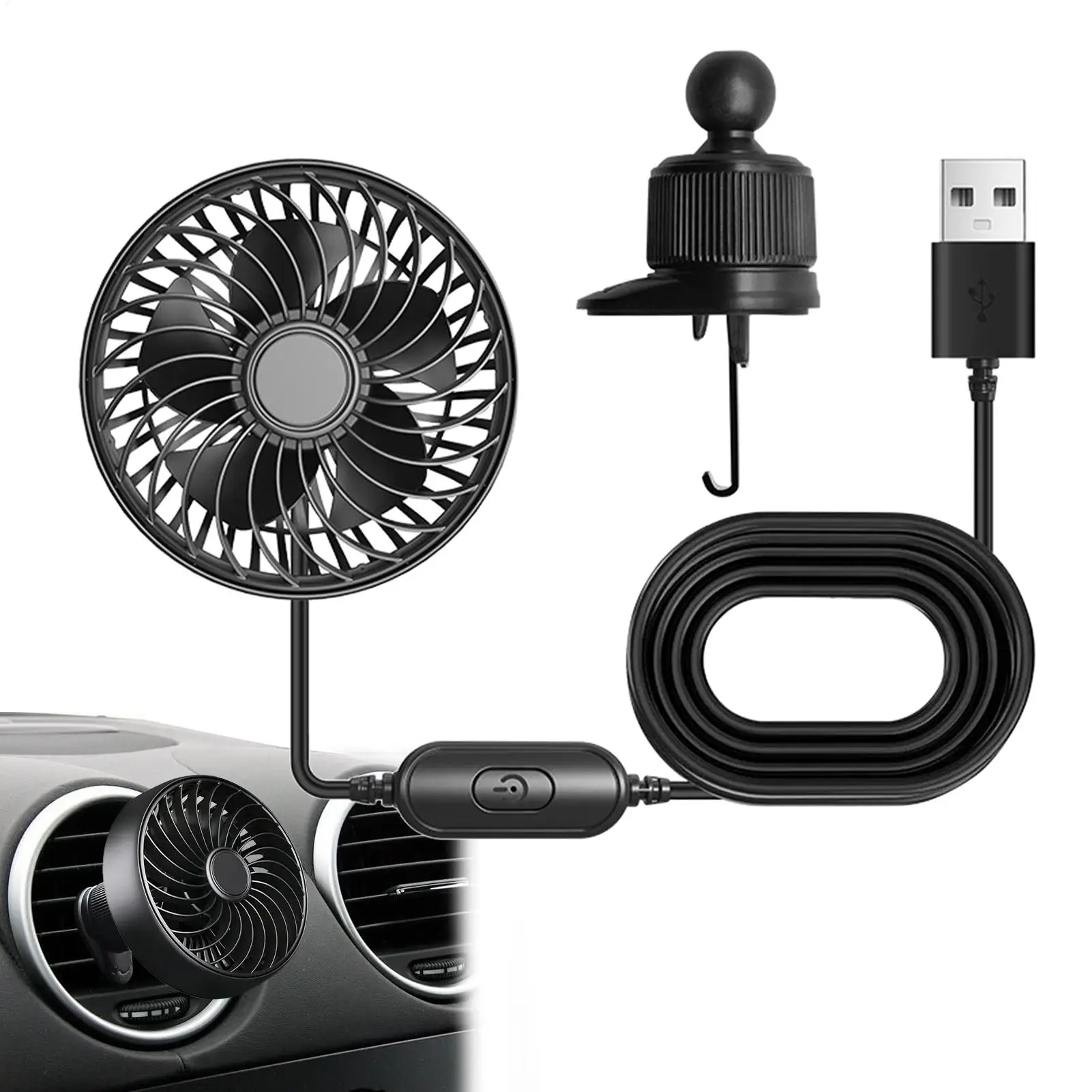 

Car Fan Portable Mini Plug and Play 3 Speeds 5V Portable Fan Car air vent mini fan Car Summer Cooling Fan USB Interface Fan