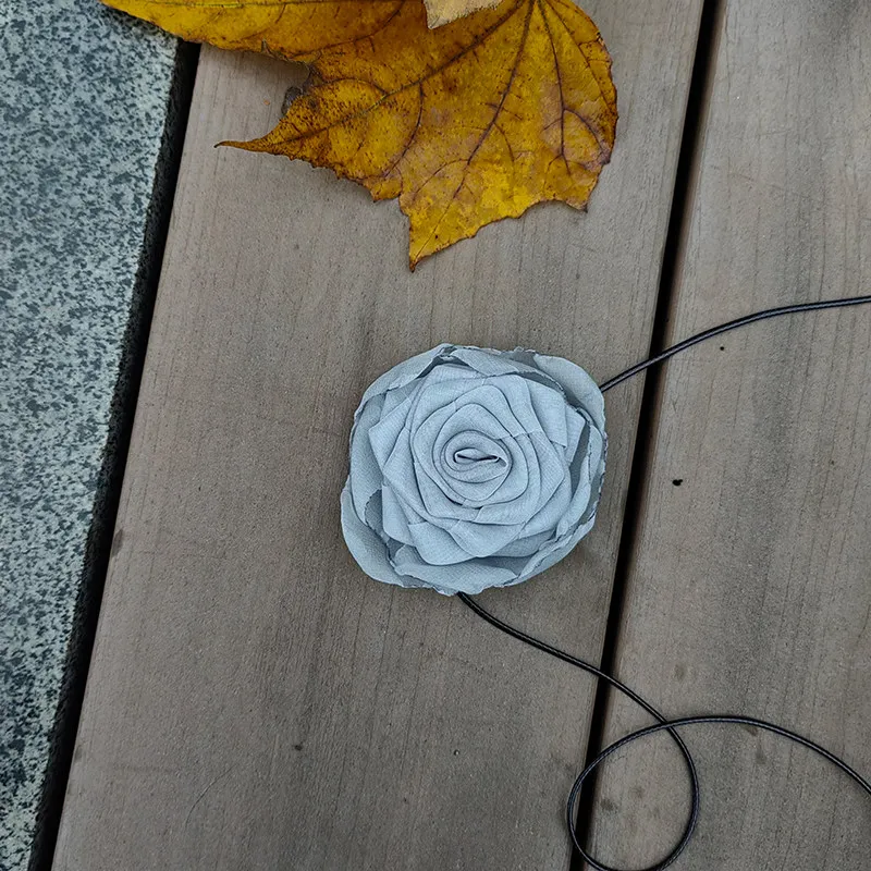 Handmade Smoky Gray Flower Necklace Lolita Style Wilted Rose Choker Wrist Corsage for Personal Styling and Ensembles