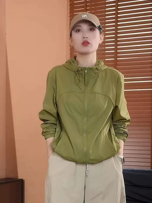 

Fashionable Lightweight Korean Style Short Outerwear Women's Summer 2026 Hat Design Drawstring Sun Protection Coat Slimming O...