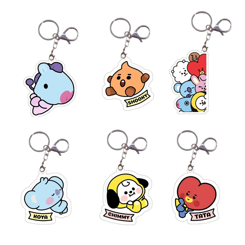 Bt21 Keychain Homemade Anime Peripheral Kawaii Koya Rj Shooky Acrylic Pendant Girl Heart Star Card Set Accessories Student Gift