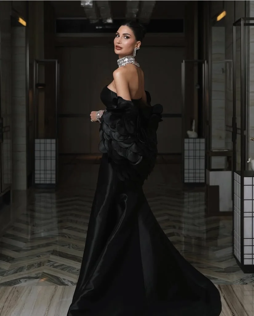 Vestidos de chaqueta Floral de 2 piezas para mujer, vestidos formales de satén de sirena sin tirantes con hombros descubiertos, vestido de noche árabe de Dubái fruncido