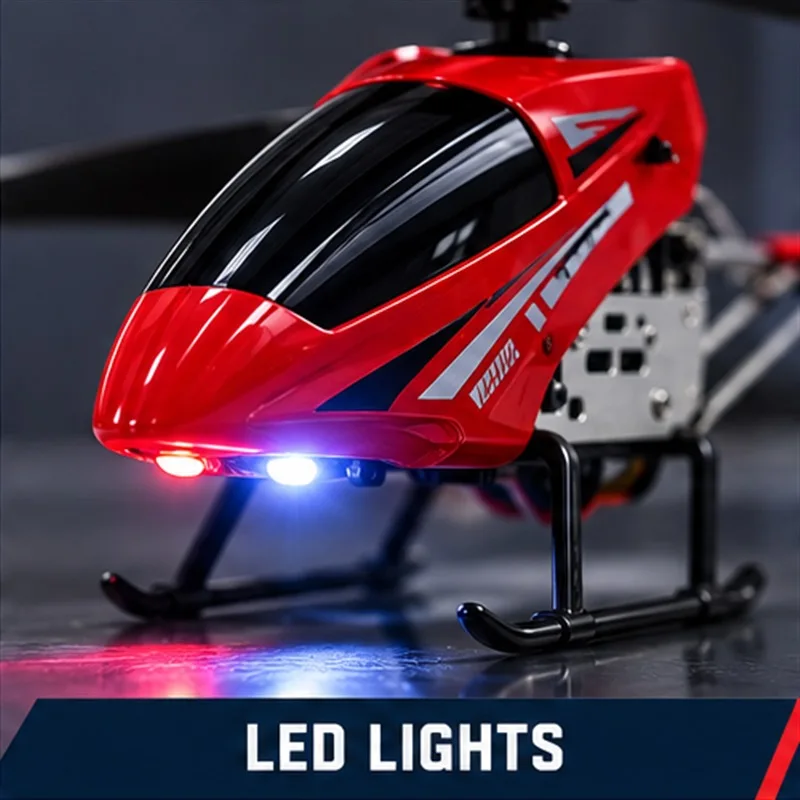 Large 3.5CH RC Helicopter, Alloy Remote Control Aircraft Model with LED Lights and Coaxial Rotors, Single Battery Set - C Red