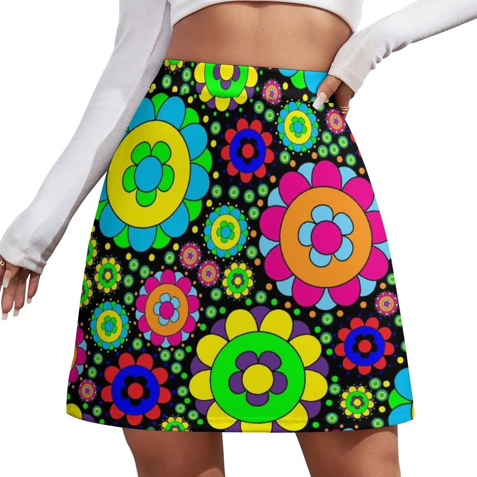 

Flower Power Vintage 60s 70s Hippie Retro Flowers Mini Skirt clothes mini skirt for women Women's summer skirts Mini Skirt