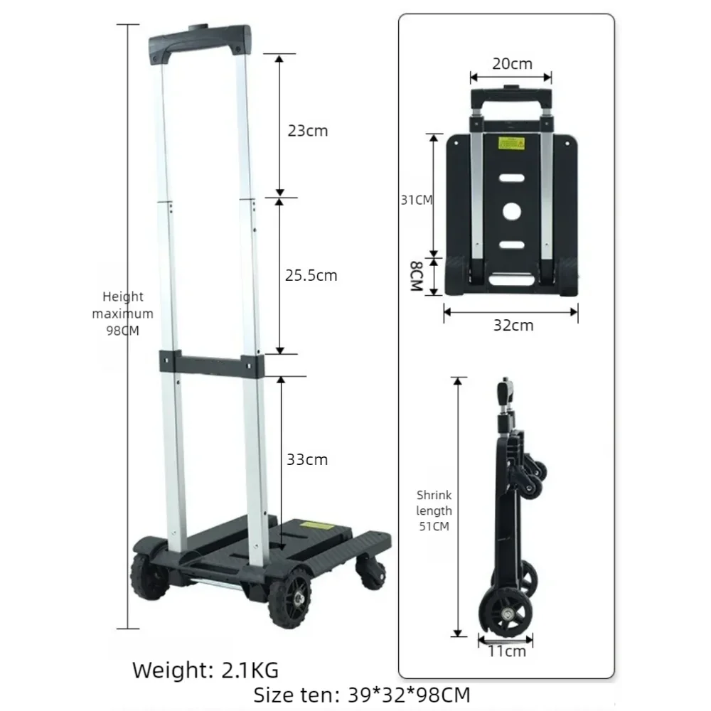 عربة تسوق صغيرة خفيفة الوزن قابلة للطي ، عربات يد ، عربة بقالة عالمية بعجلات ، أدوات مناولة المواد
