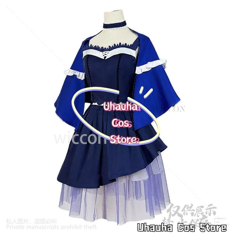 Juego de Anime verano bolsillos Cosplay Kushima Kamome disfraz vestido azul oscuro malla de moda pelucas Lolita Chocker Jirai Kei personalizado