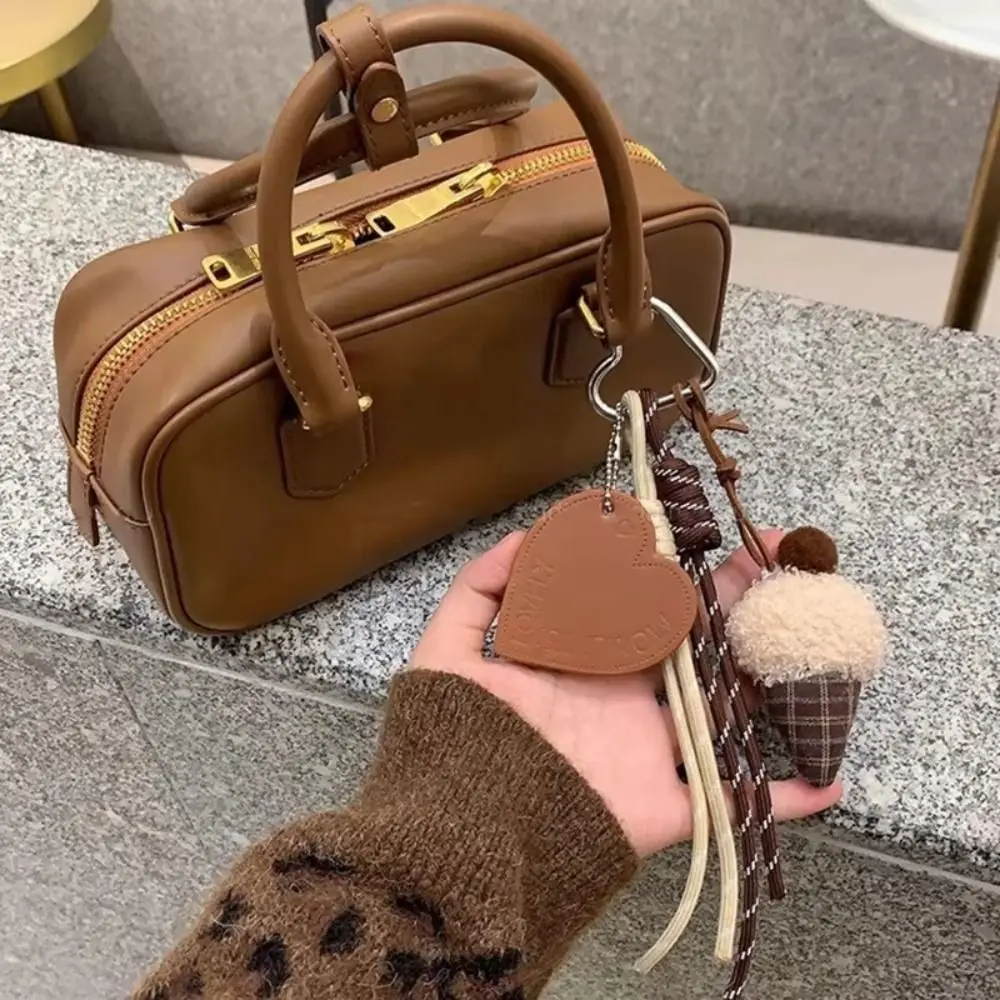 1Pcs New Plaid Bear Plush Keychain Braided Rope Keyring Cake Ice Cream Plush Pendant Lovely Creative Backpack Hanging Decoration