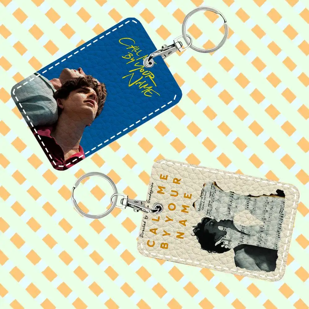 Call Me By Your N-Name Classic Movie Card Case Keychain Access Card Bag Key Tag Ring Leather Card Holder Key Ring Access