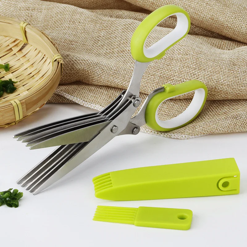 5 Layer Stainless Steel Kitchen Scissors Multi Blade Herb Scissors For Green Onion Vegetable Shredding Paper Cutting