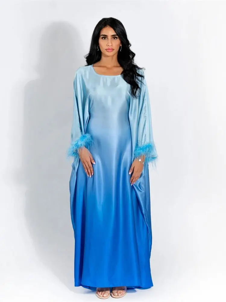 Eid Abayas für Frauen glänzende Fledermaus Satin Abaya Dubai Luxus muslimischen Kaftan Kleid Kaftan Marocain Robe Femme Kebaya Islam Kleidung