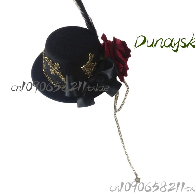 Gothic Lolita Rabbit Bonnet Victorian Steampunk Top Hat Feathers Halloween Elegant Dark Fairy Tale Headpiece Runway Show
