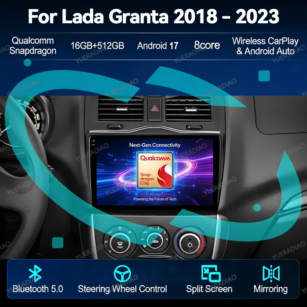 Android 17 Car Radio For LADA Granta Cross 2018 - 2023 GPS NAVI Multimedia Video Player Qualcomm 4G WIFI QLED Head Unit BT 2DIN